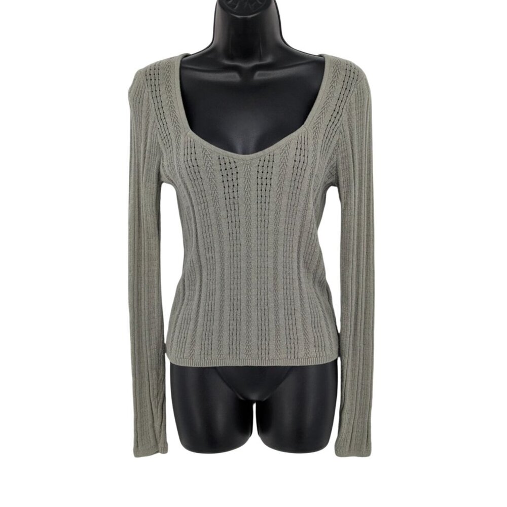 Hollister Ribbed Open Knit Sweater Top Y2K Pointelle Fitted Grunge Preppy Size L